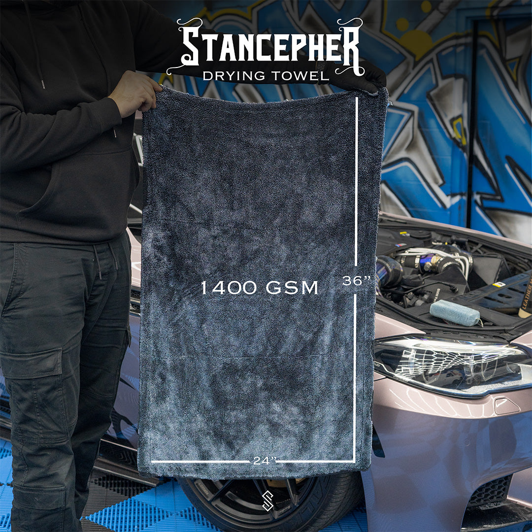STANCEPHER Twisted Loop Drying Towel - Ultra Absorbent 1400GSM Microfiber Drying Towel 24" x 36" - Streak Free Car Drying Towel