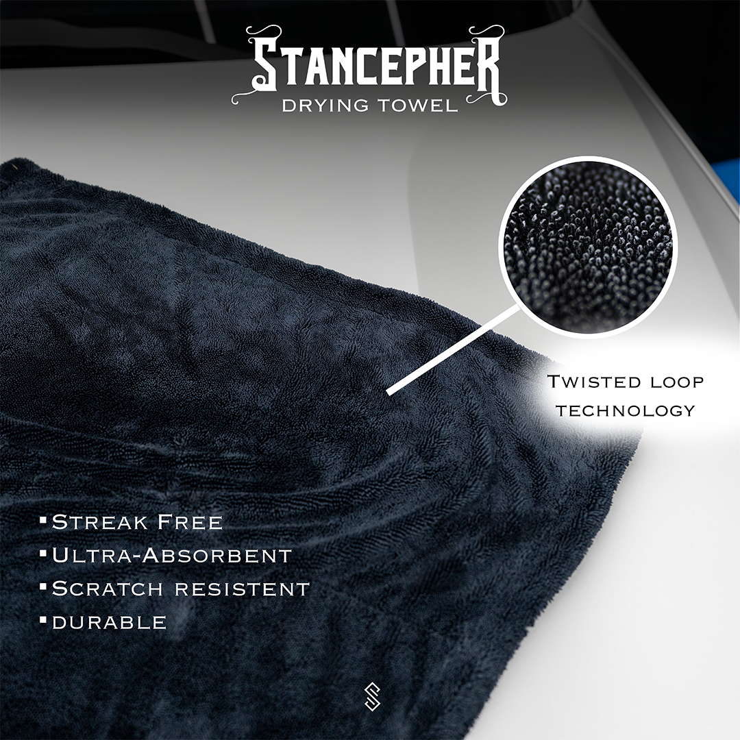 STANCEPHER Twisted Loop Drying Towel - Ultra Absorbent 1400GSM Microfiber Drying Towel 24" x 36" - Streak Free Car Drying Towel